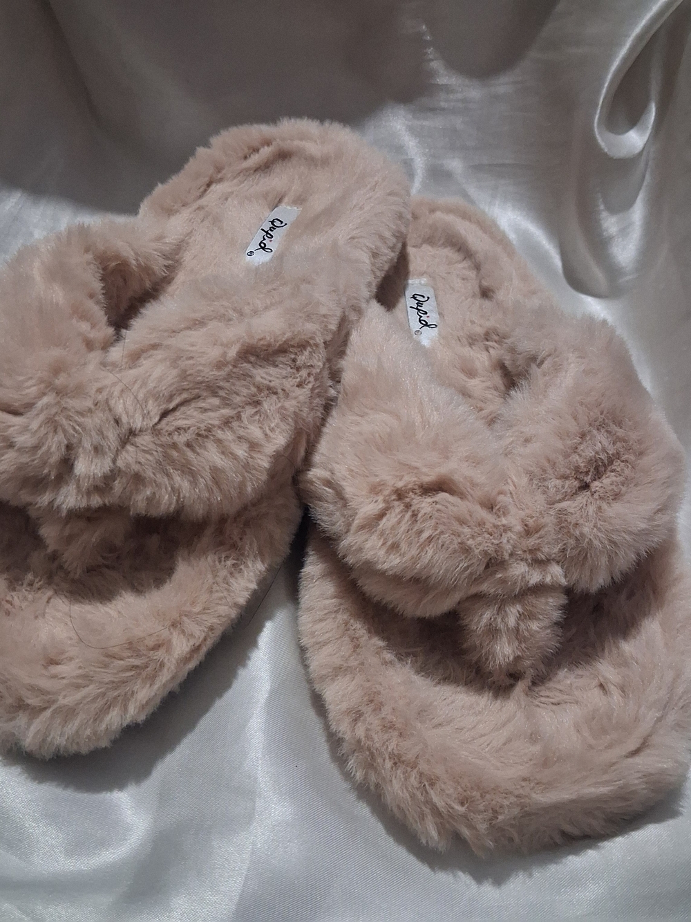 Qupid Sand Faux Fur Crossband Slide